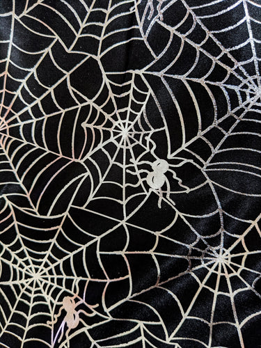 Black And Silver Halloween Spider's Web Foil Fabric, Halloween Fabric, 58 Inches Wide